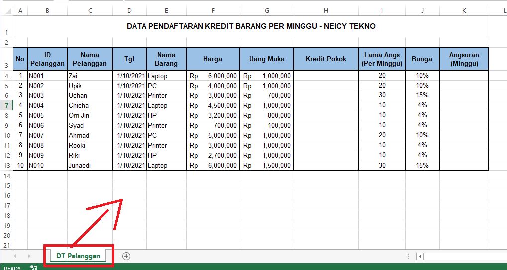 Contoh Tabel Pendaftaran Kredit Barang Contoh Data Pelanggan Kredit Barang