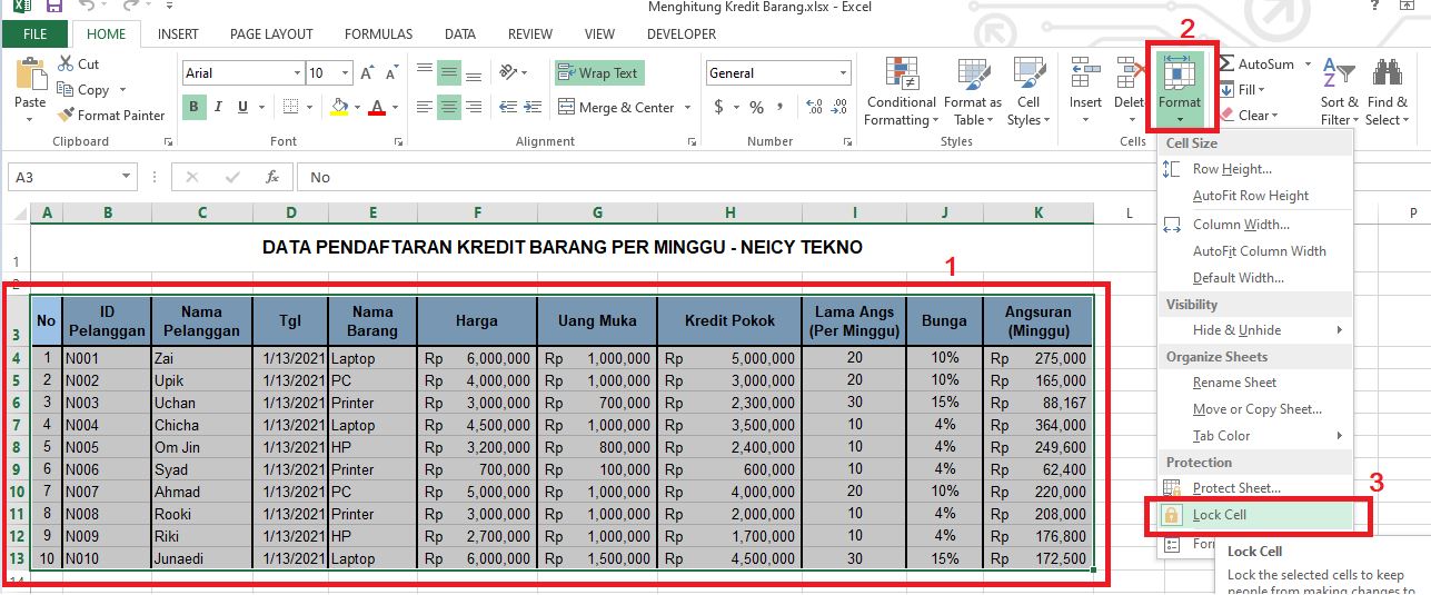 Proteksi Cells Excel
