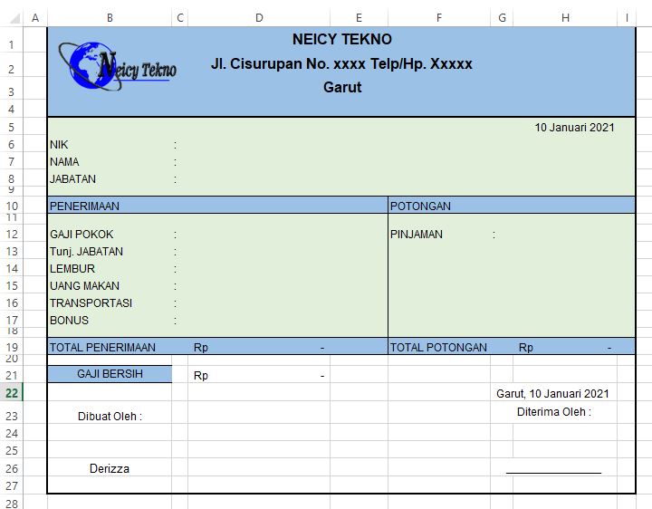 Contoh Format Slip Gaji Karyawan