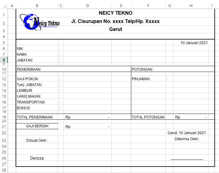 Contoh Format Slip Gaji Karyawan Perusahaan
