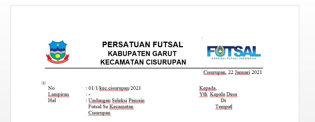 KOP Surat Undangan Seleksi Olahraga