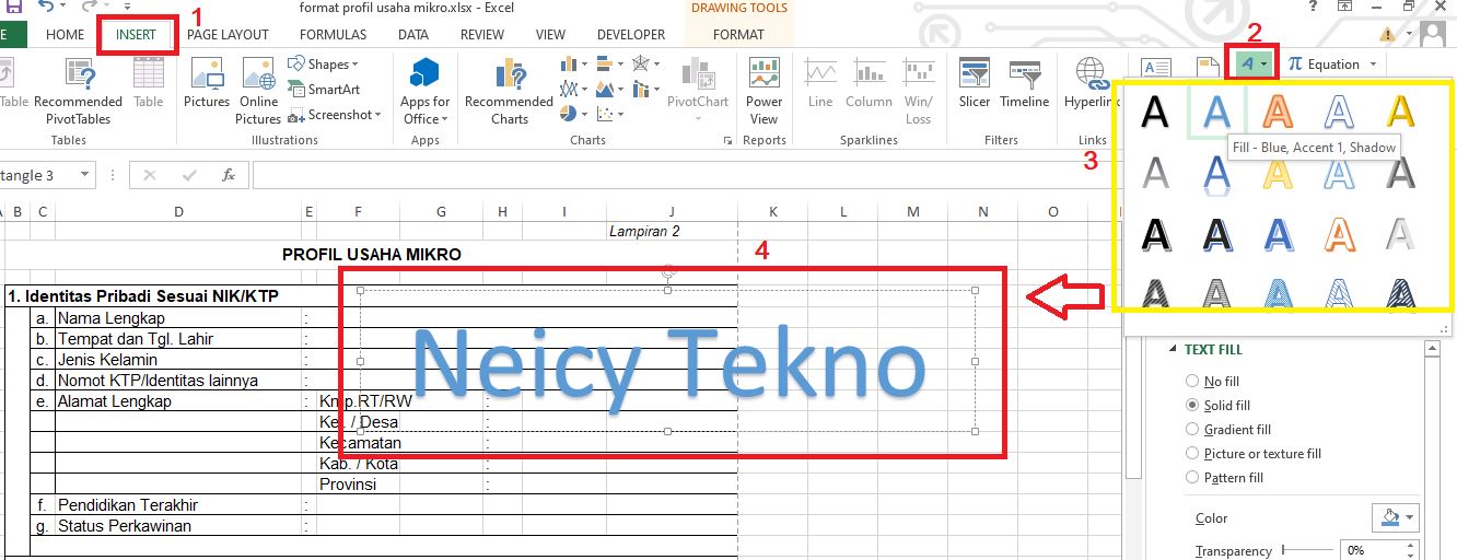 Proses Watermark Tulisan/Text di Excel