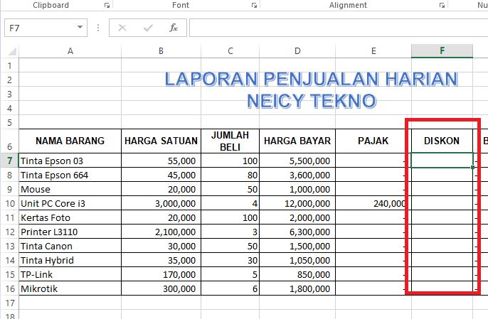 menghitung Persen di Excel