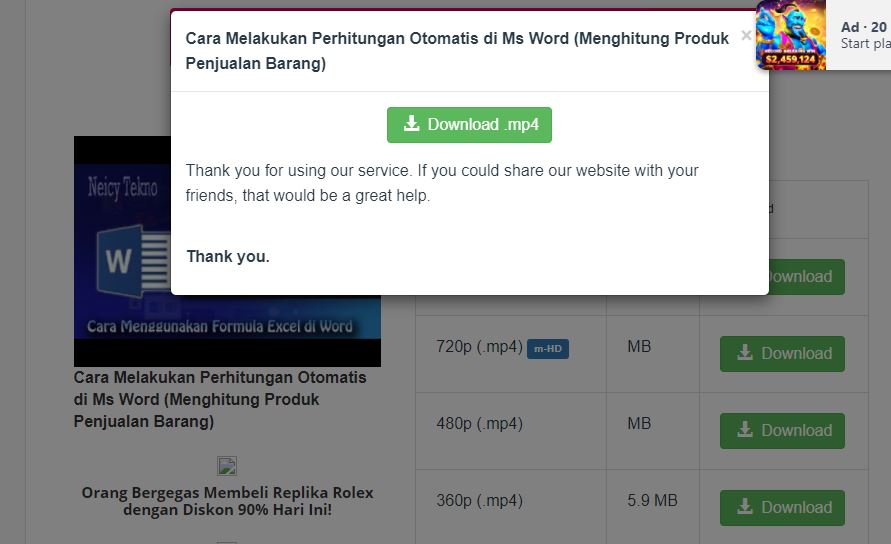 Download Video Youtube di Y2mate