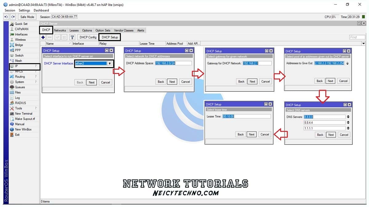 how to configuration dhcp server on Mikrotik router