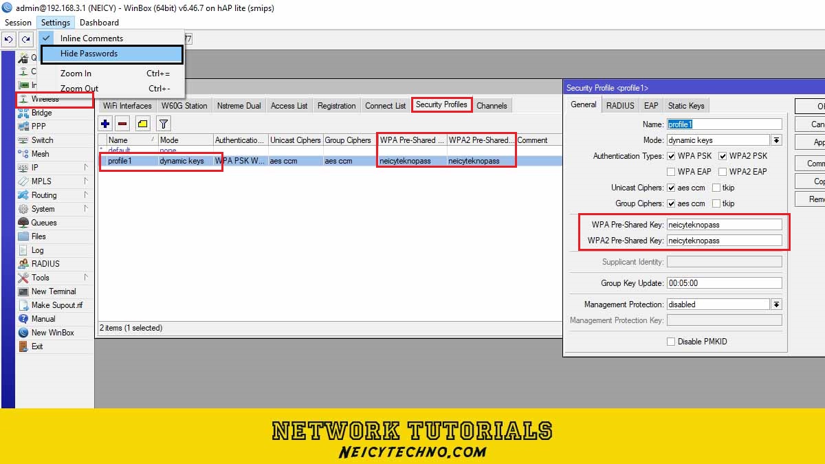 Melihat password wifi mikrotik