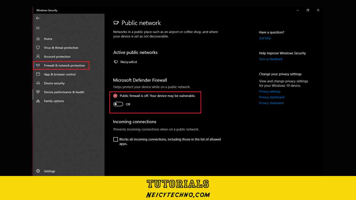 TURN OFF FIREWAAL WINDOWS