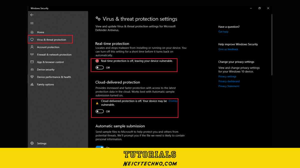 TURN OFF WINDOWS DEFENDER