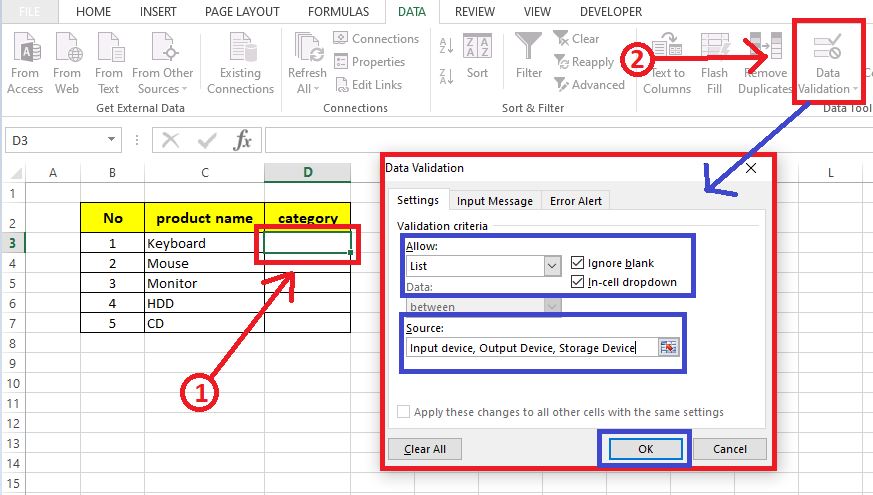 How to create a Dropdown List Using Data Validation