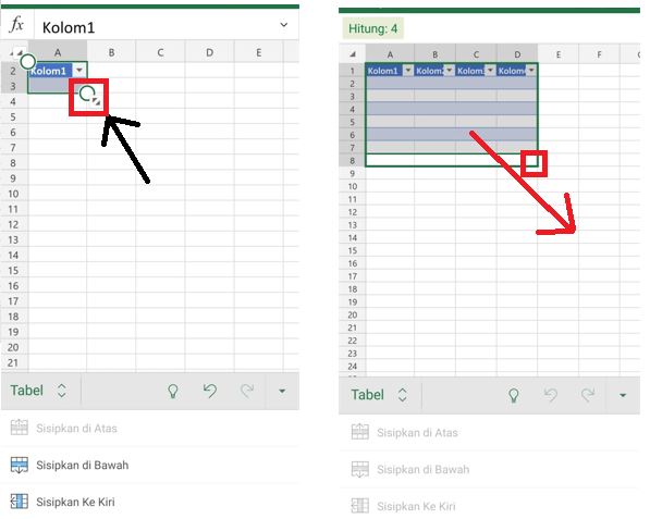 membuat tabel di excel android
