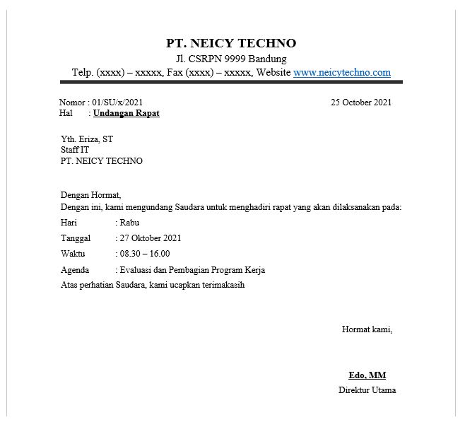 Contoh Surat Undangan Resmi