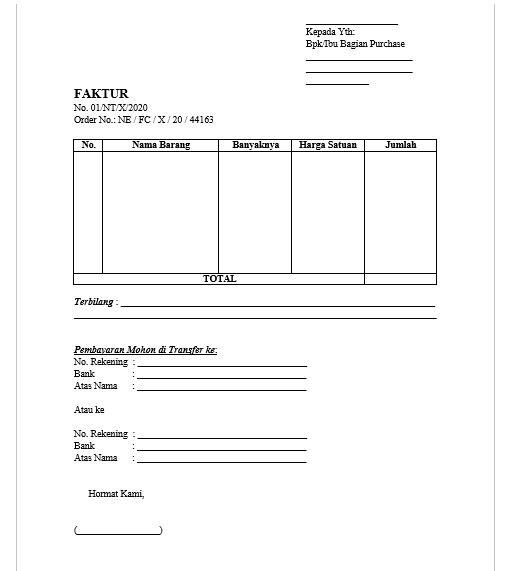 Contoh Faktur Barang