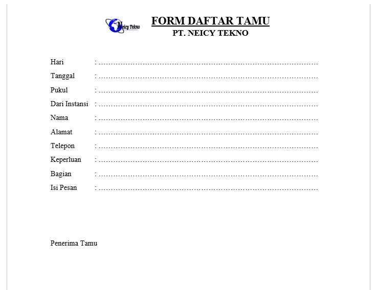Contoh Form Daftar Tamu