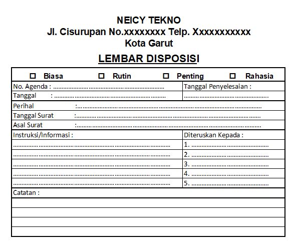 Contoh Lembar Disposisi