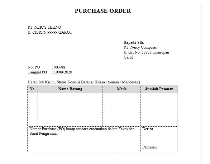 Contoh Purchase Order
