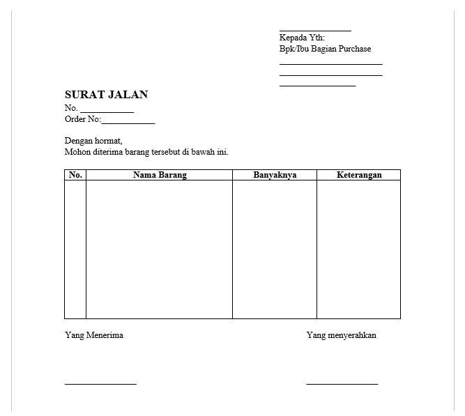 Contoh Surat Jalan Pembelian Barang