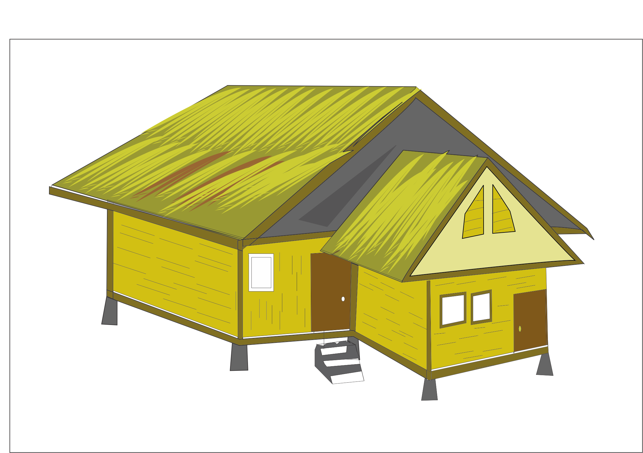 Vector House Design with Thatched Roof