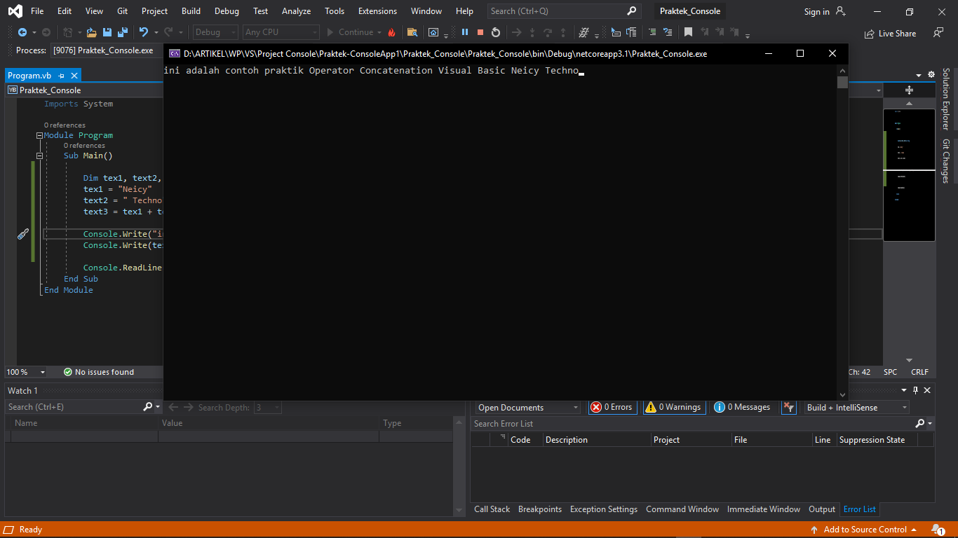Contoh Program Penggunaan Operator Concatenation
