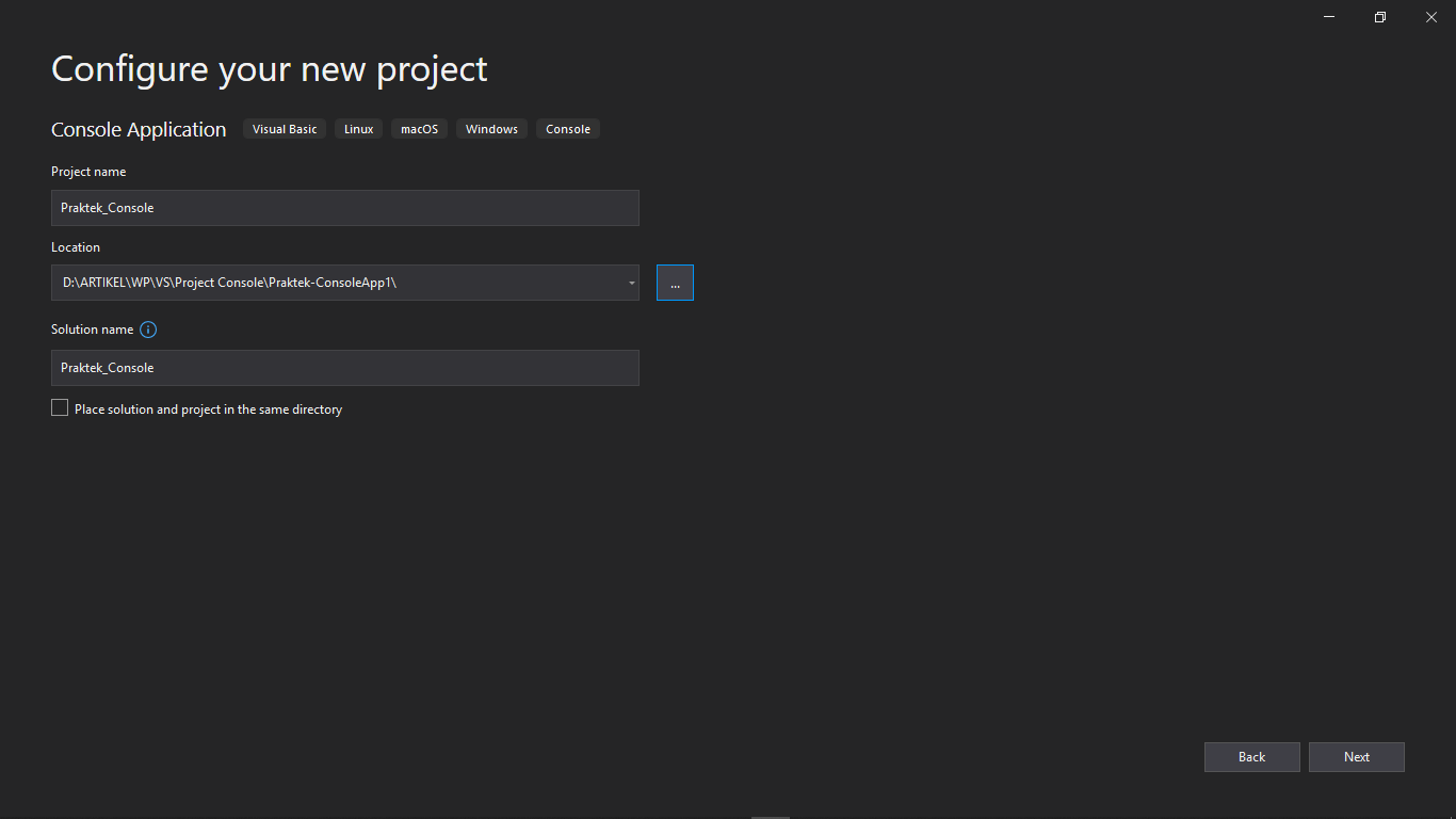 memberi identitas pada prioject Visual Studio