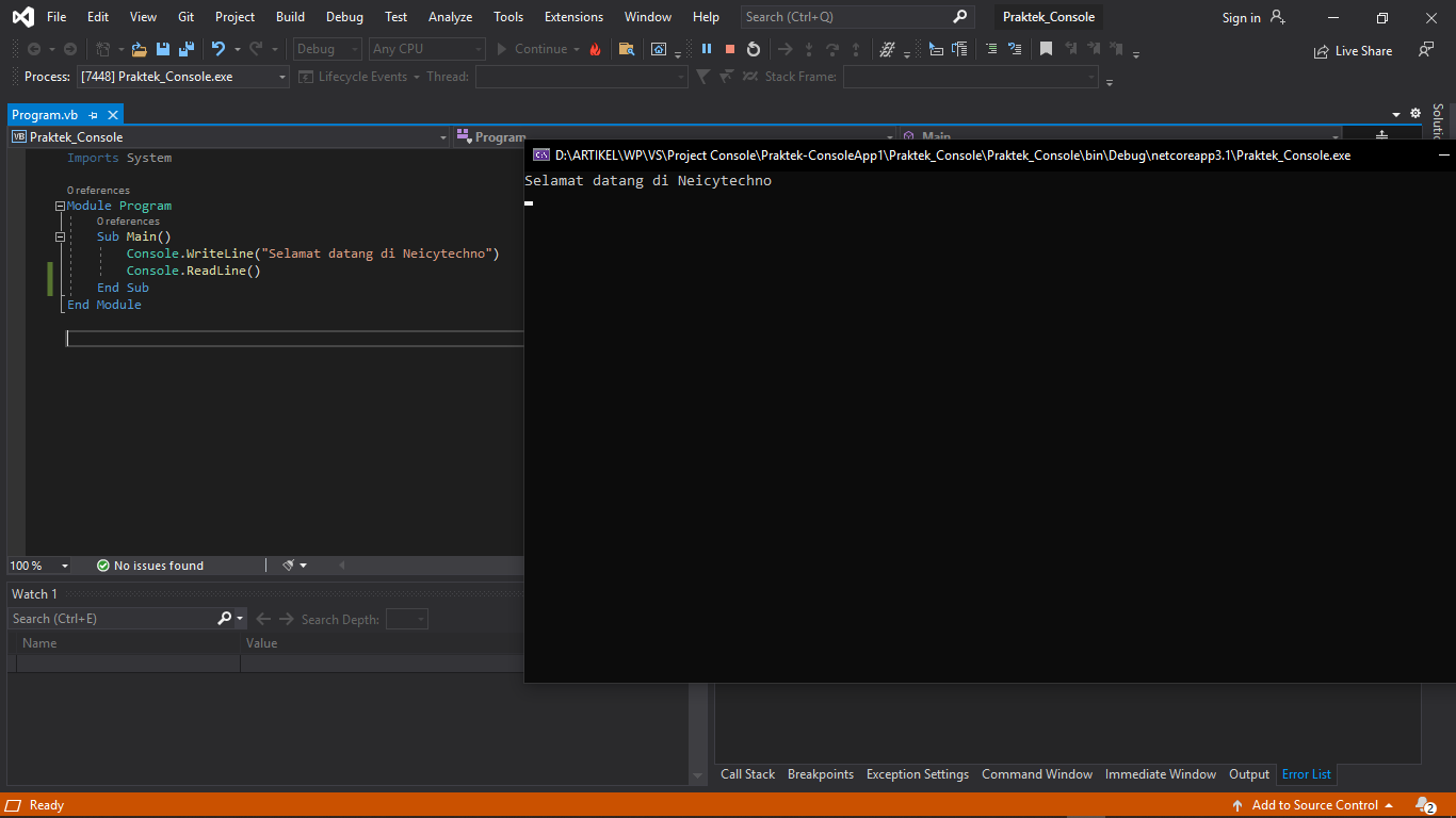 script sederhana uji coba program apliaksi console