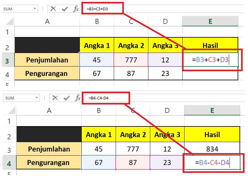 Rumus Excel untuk Penjumlahan dan Pengurangan