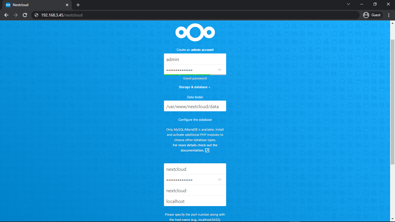 Setting Nextcloud