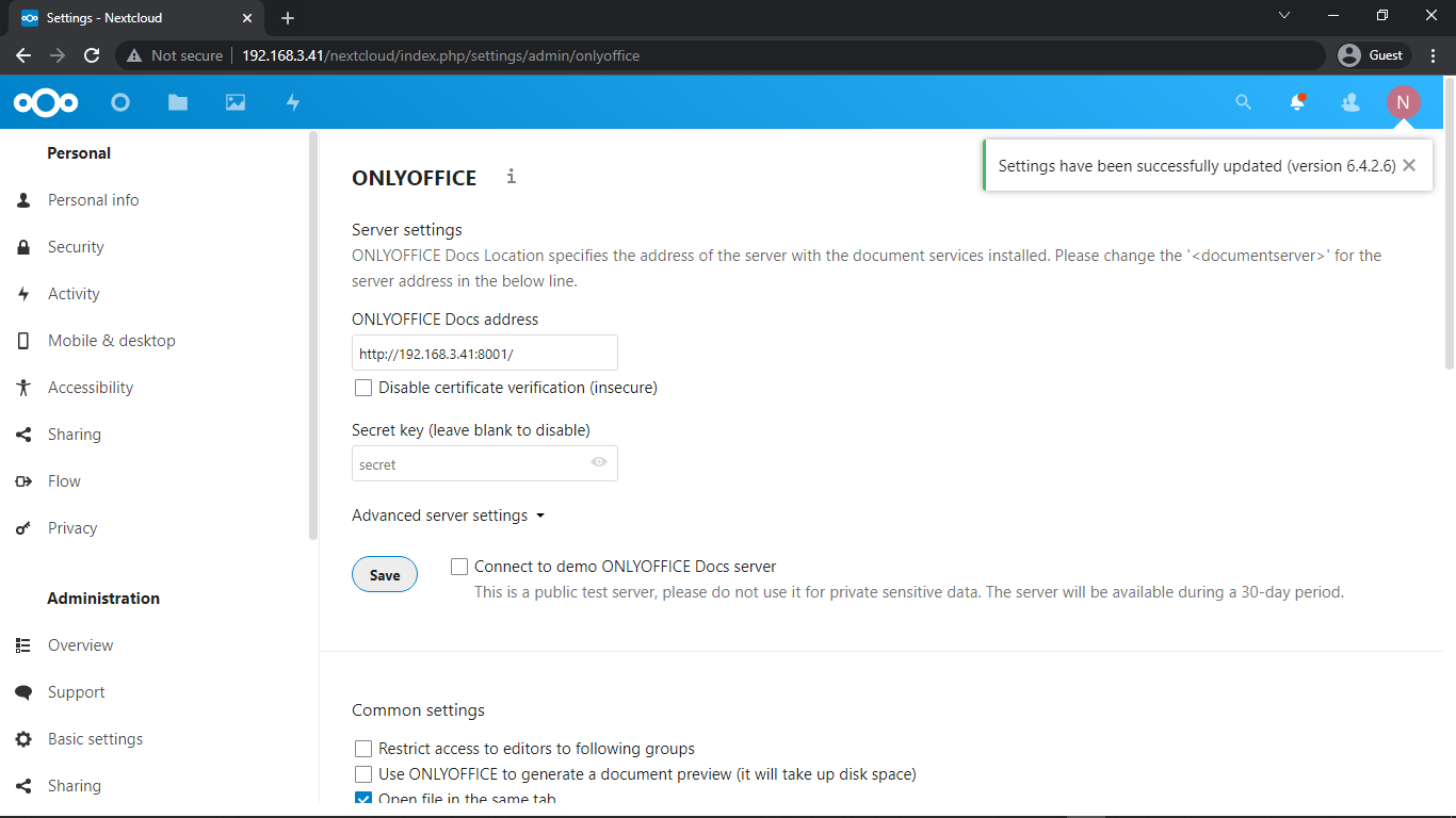 Integrasi dokumenserver on nextcloud