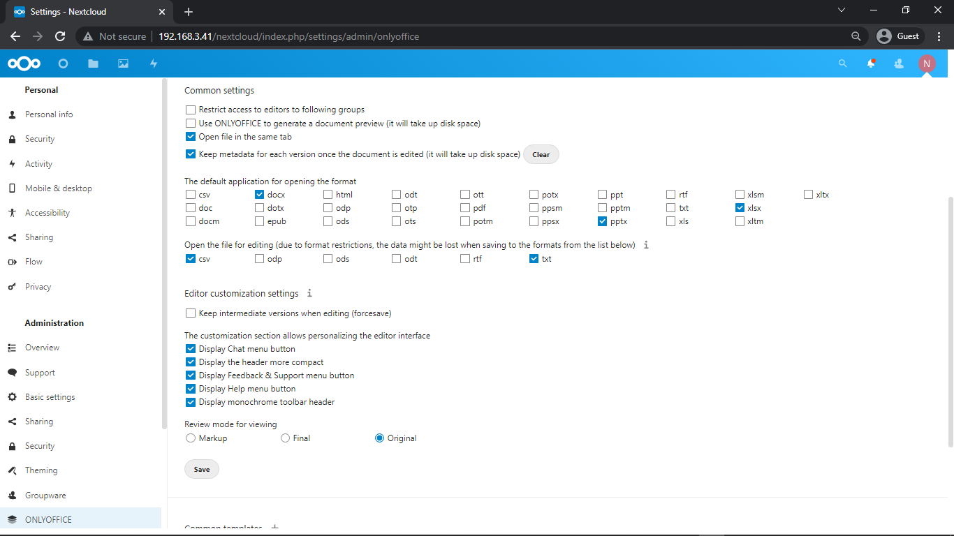 Setting extension Onlyoffice di nextcloud