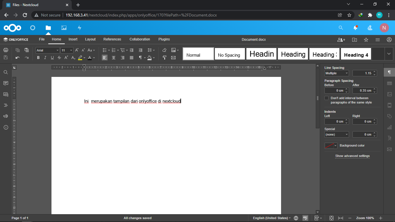tampilan text editor onlyoffice