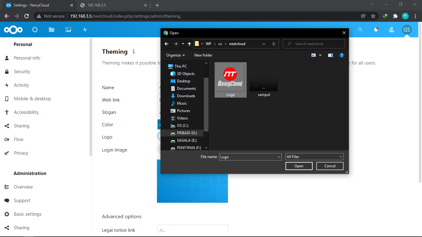 Upload File Logo Nextcloud Custume
