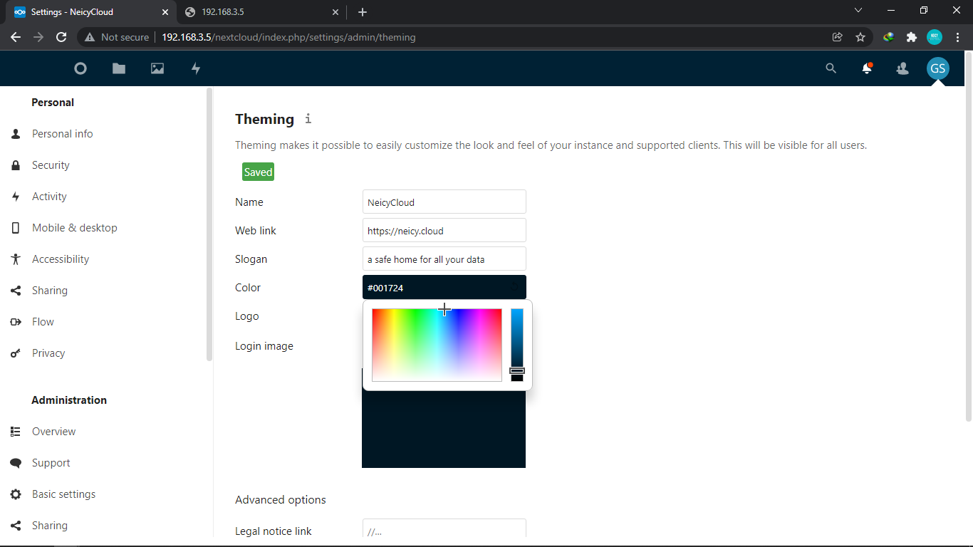 Merubah warna dasboard Nextcloud