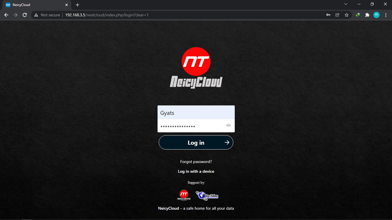 Tampilan Login Nextcloud Modifikasi