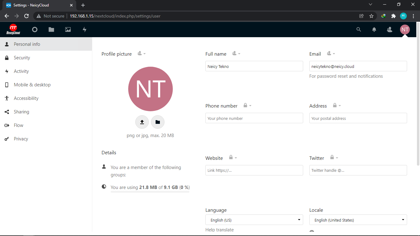 Profile user bukan admin nextcloud