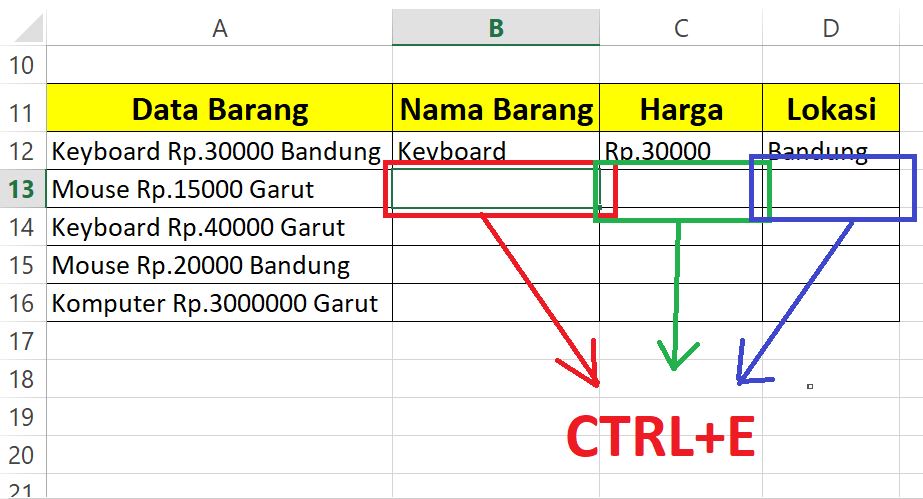 Memisahkan Konten sel menjadi beberapa sel