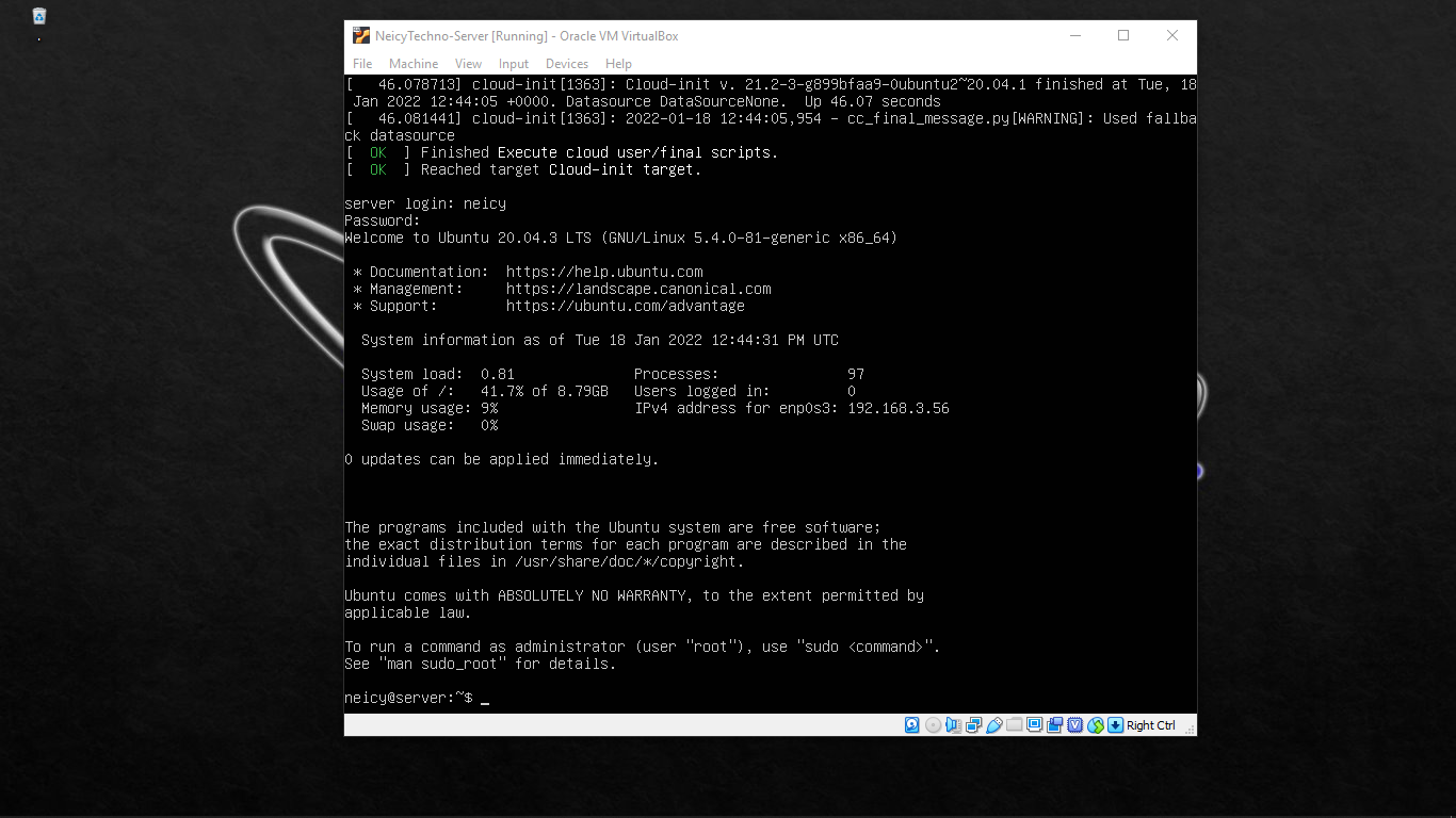 selesai dan login server ubuntu