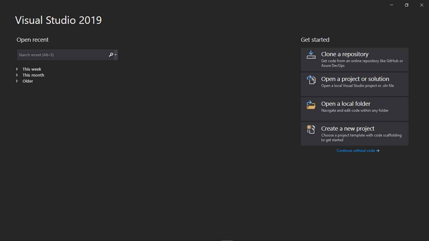 Create a new project Visual studio 2019