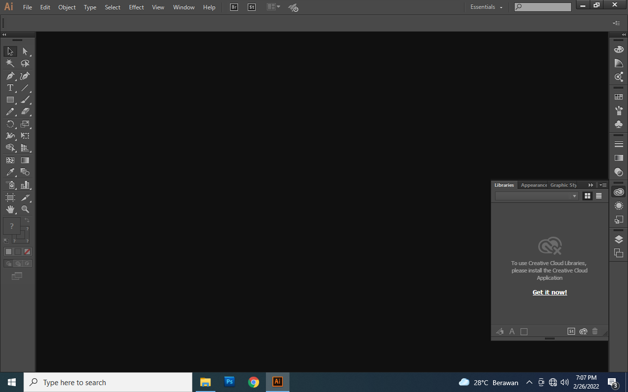 Tampilan awal Adobe Illustrator