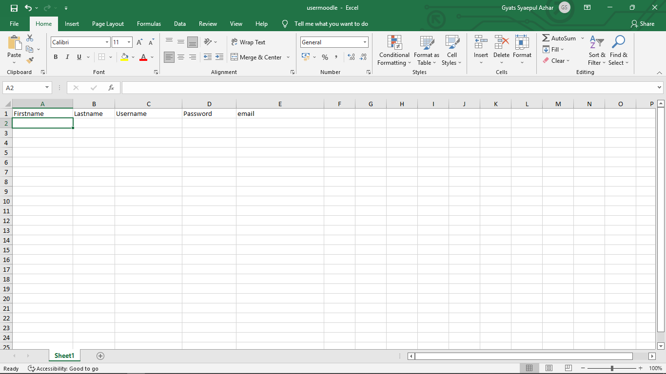 format excel input user moodle