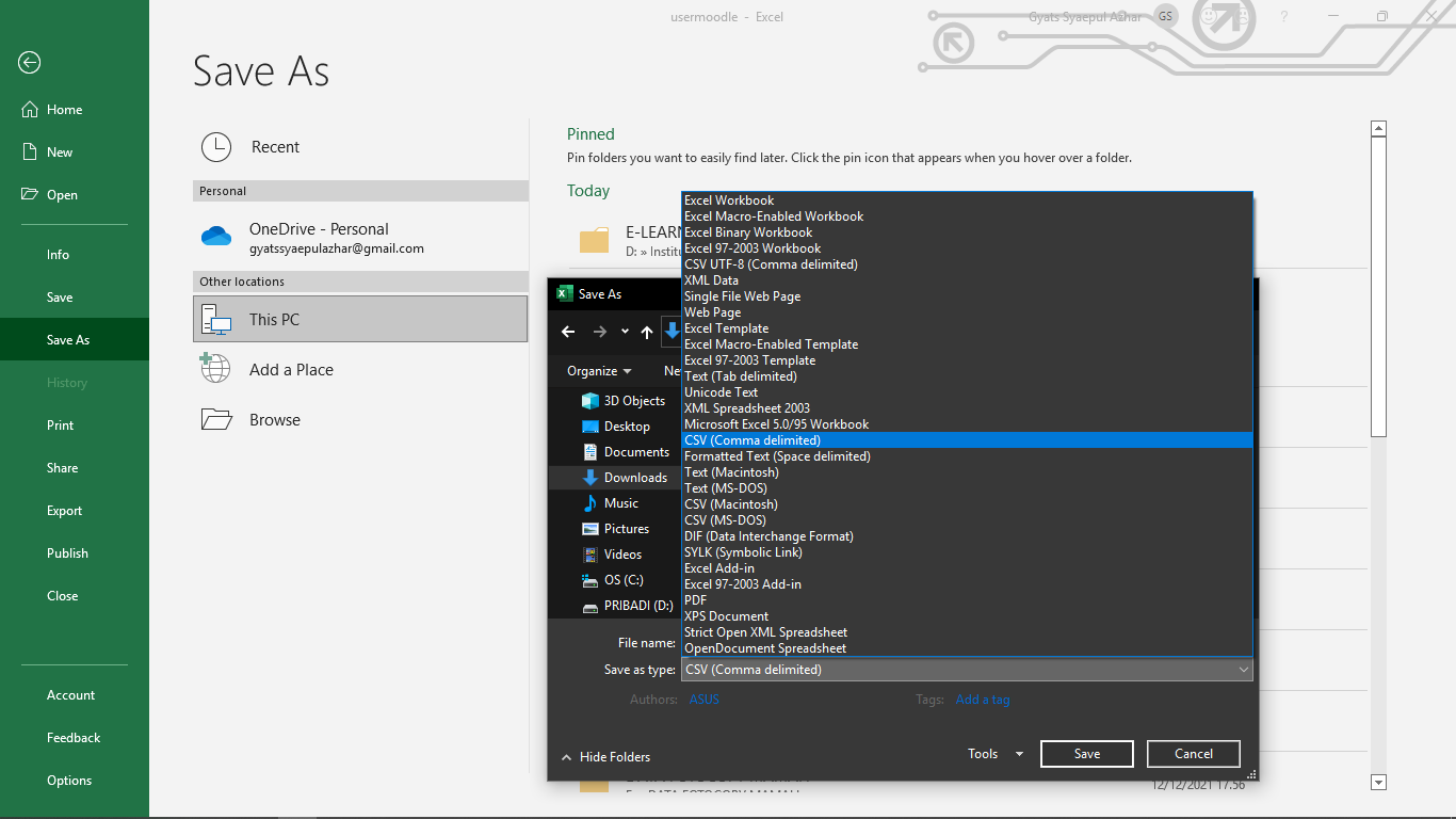 Simpan file Excel Menjadi format CSV