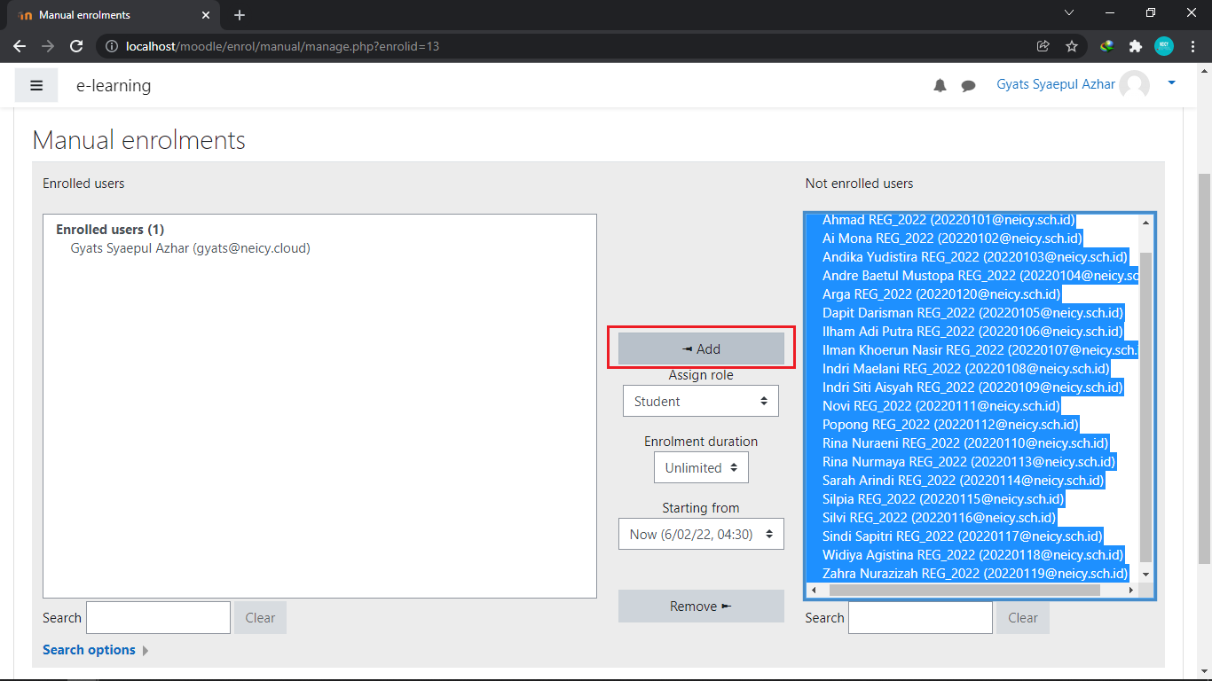 select all user moodle