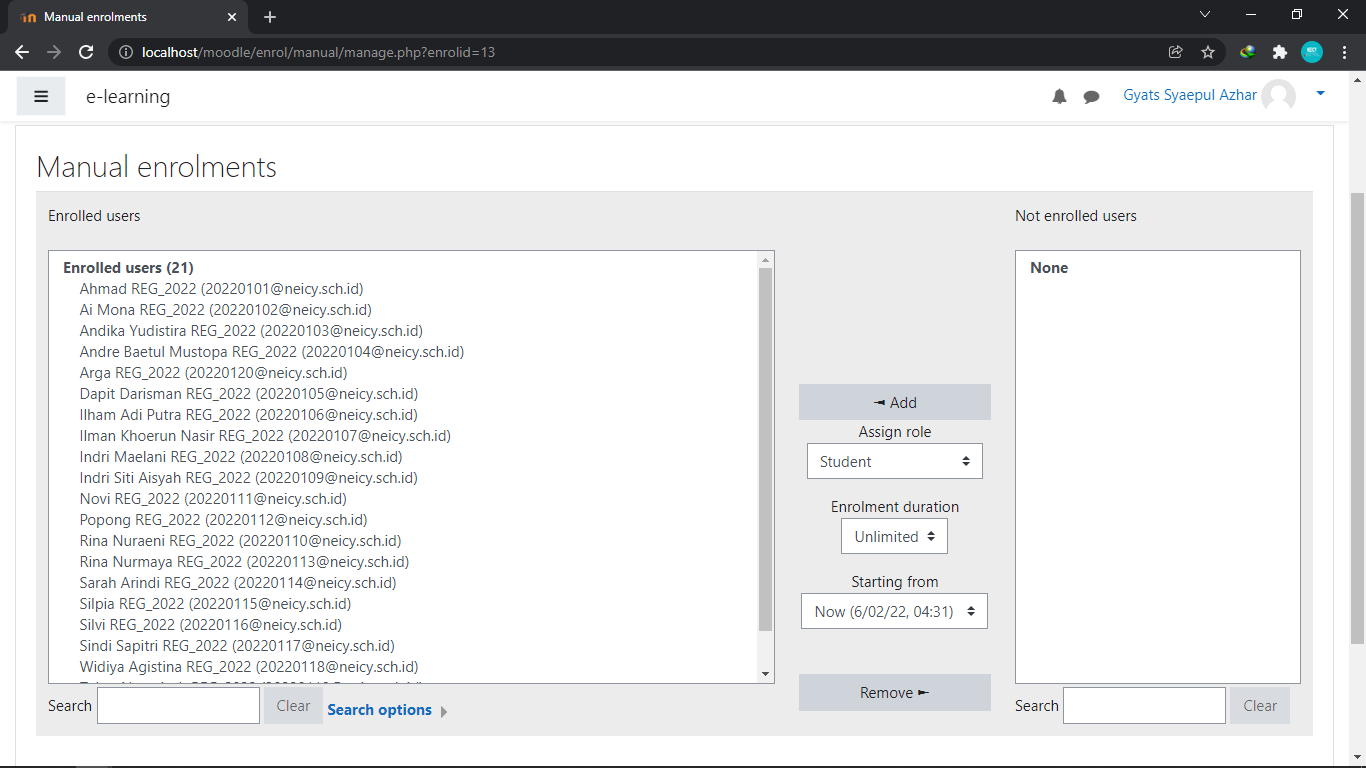 hasil select all enroll user