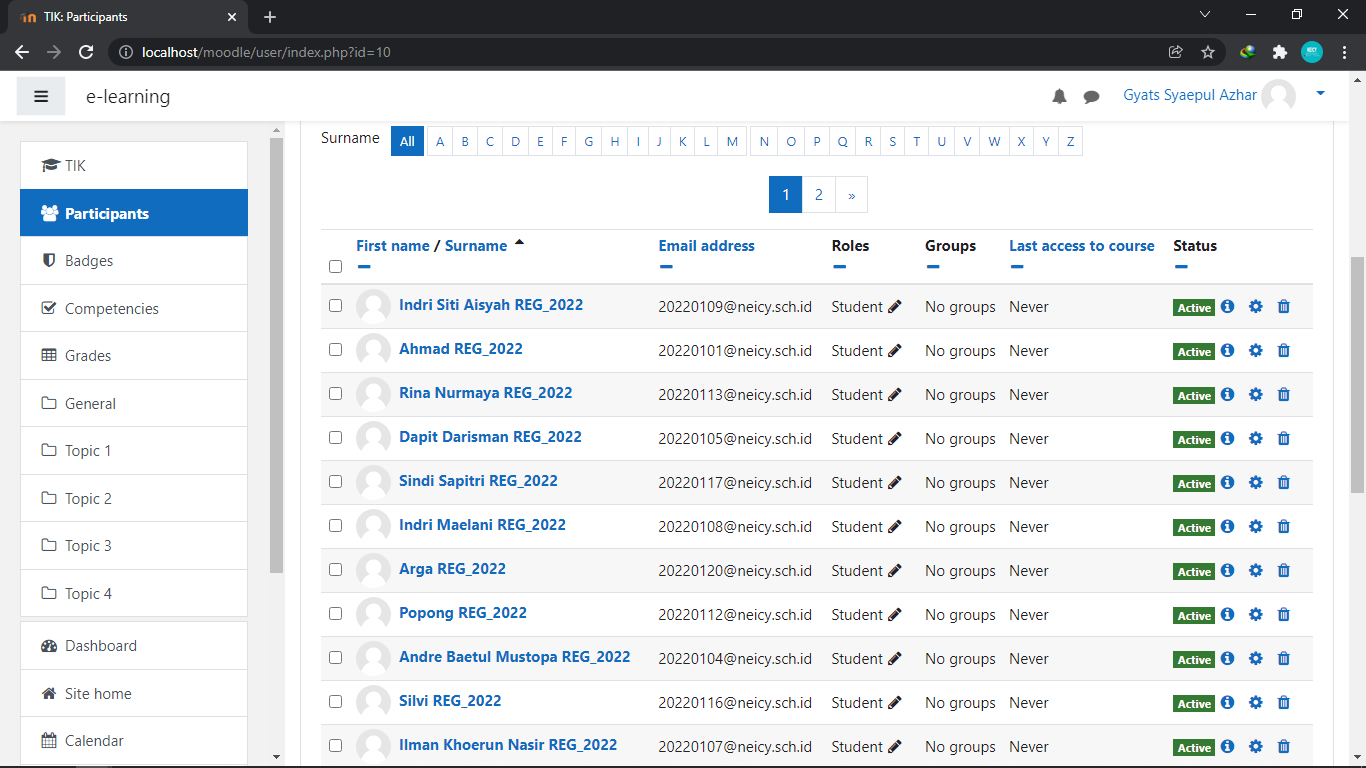 melihat paricipant user di kelas moodle