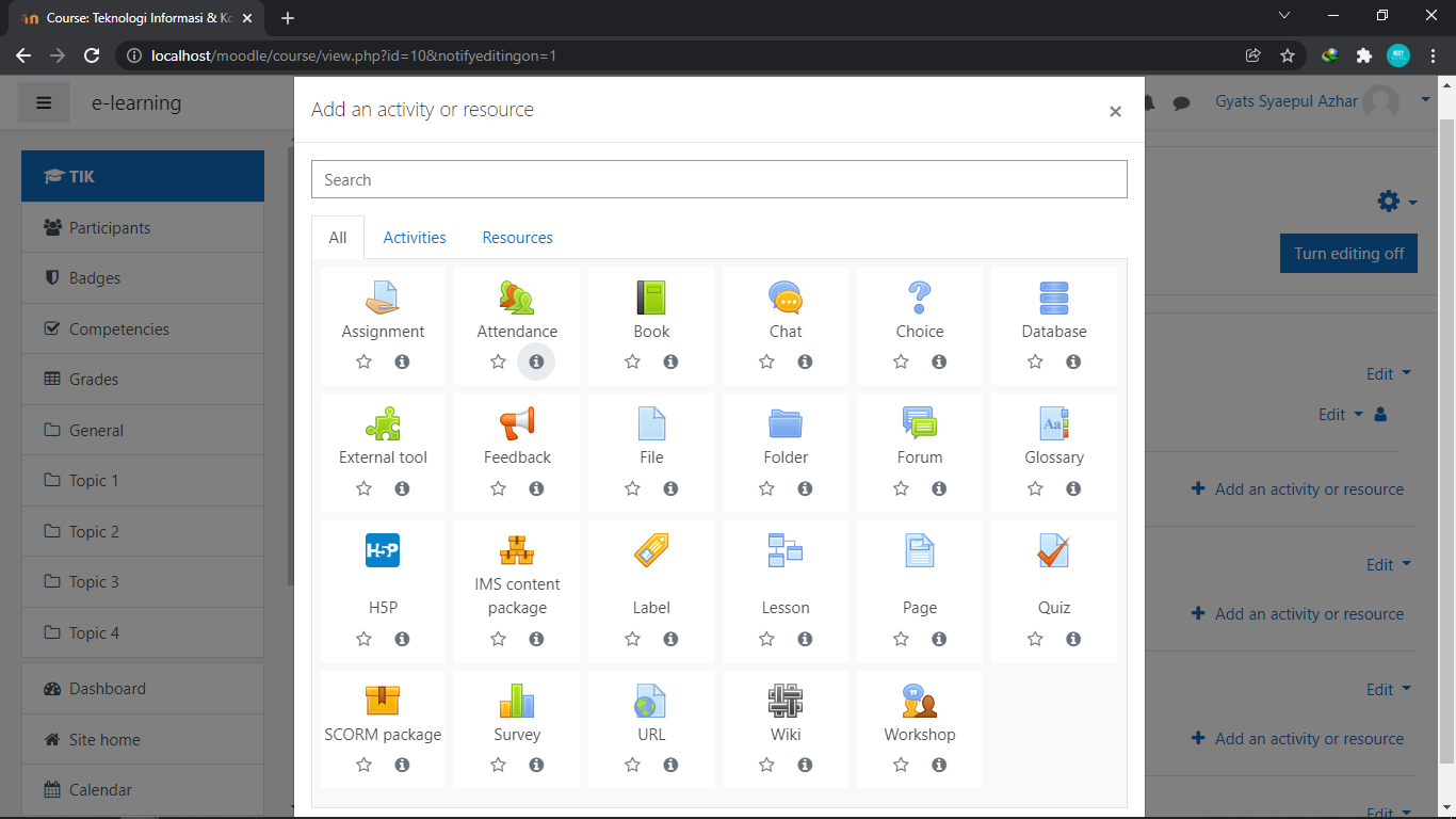 Fitur absensi di dalam lms moodle