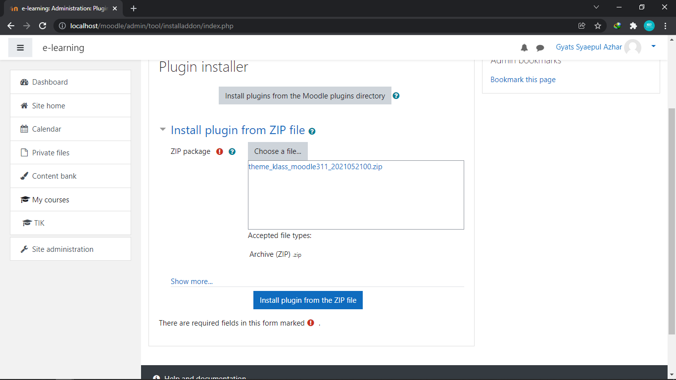 upload file plugin zip moodle