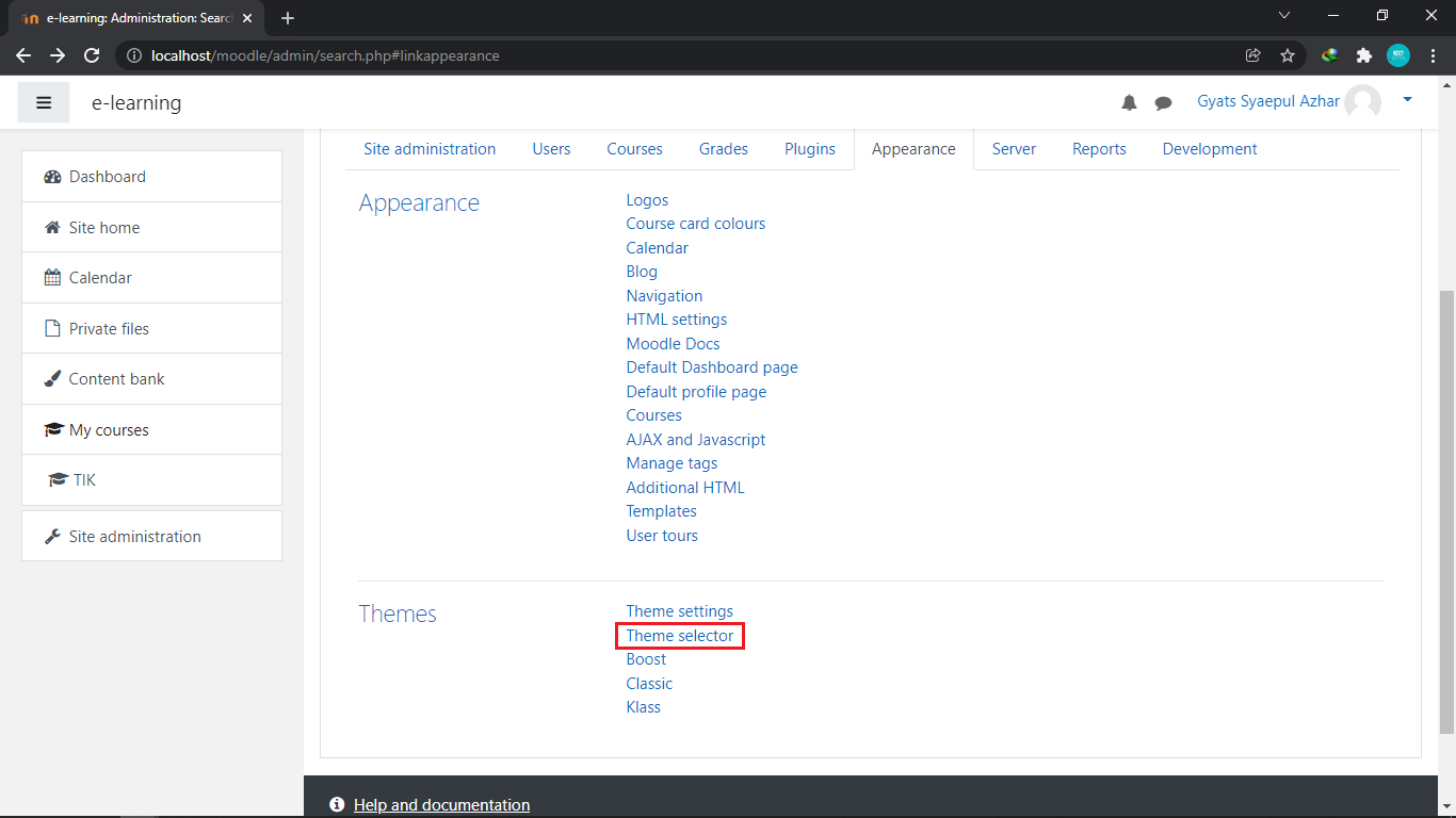 Theme Selector Moodle LMS
