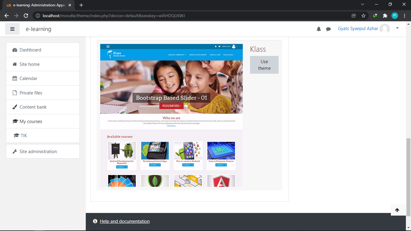 menggunakan tema moodle class