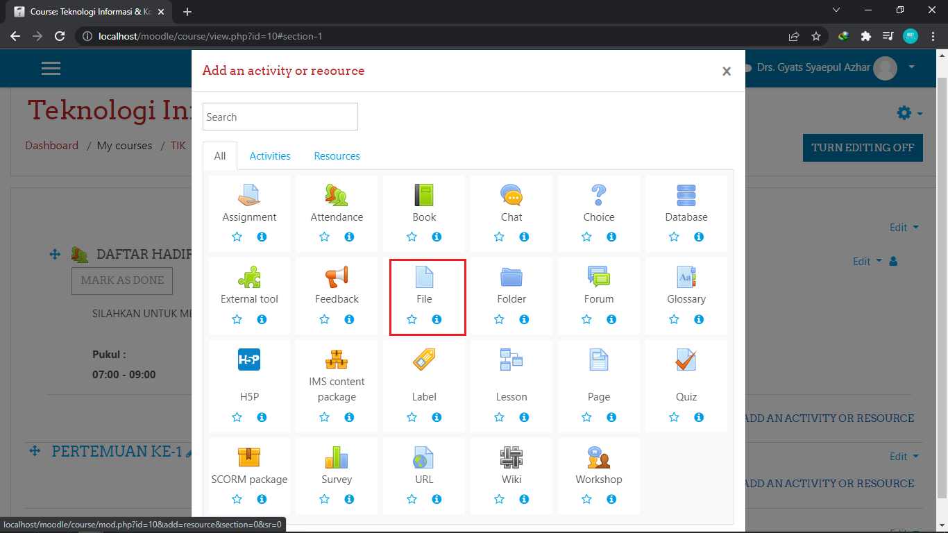 fitur membuat materi dokumen pdf moodle