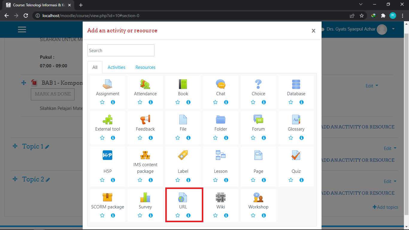 Fitur URL Aktivitas Moodle