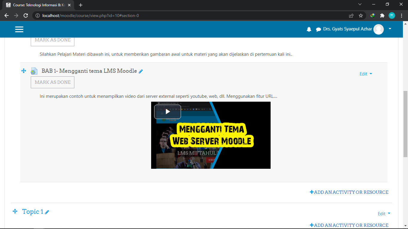 Menampilkan Video dari youtube di LMS Moodle