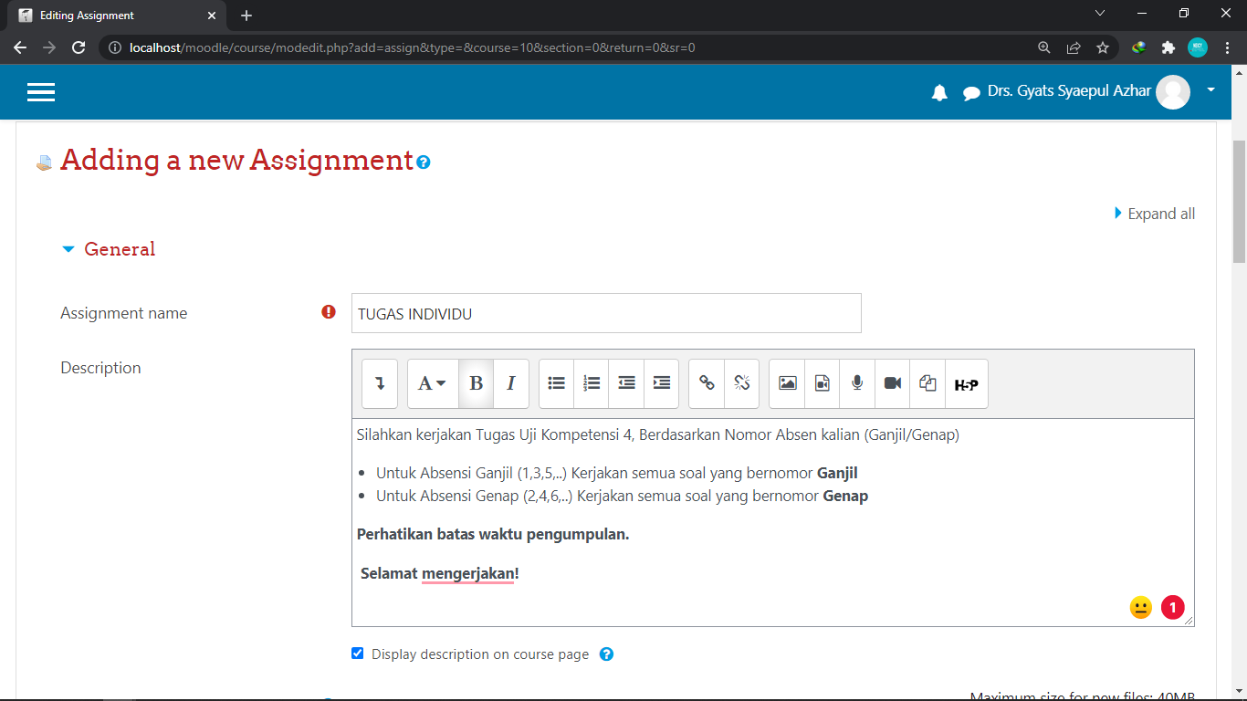mengelola modul assigement moodle 1